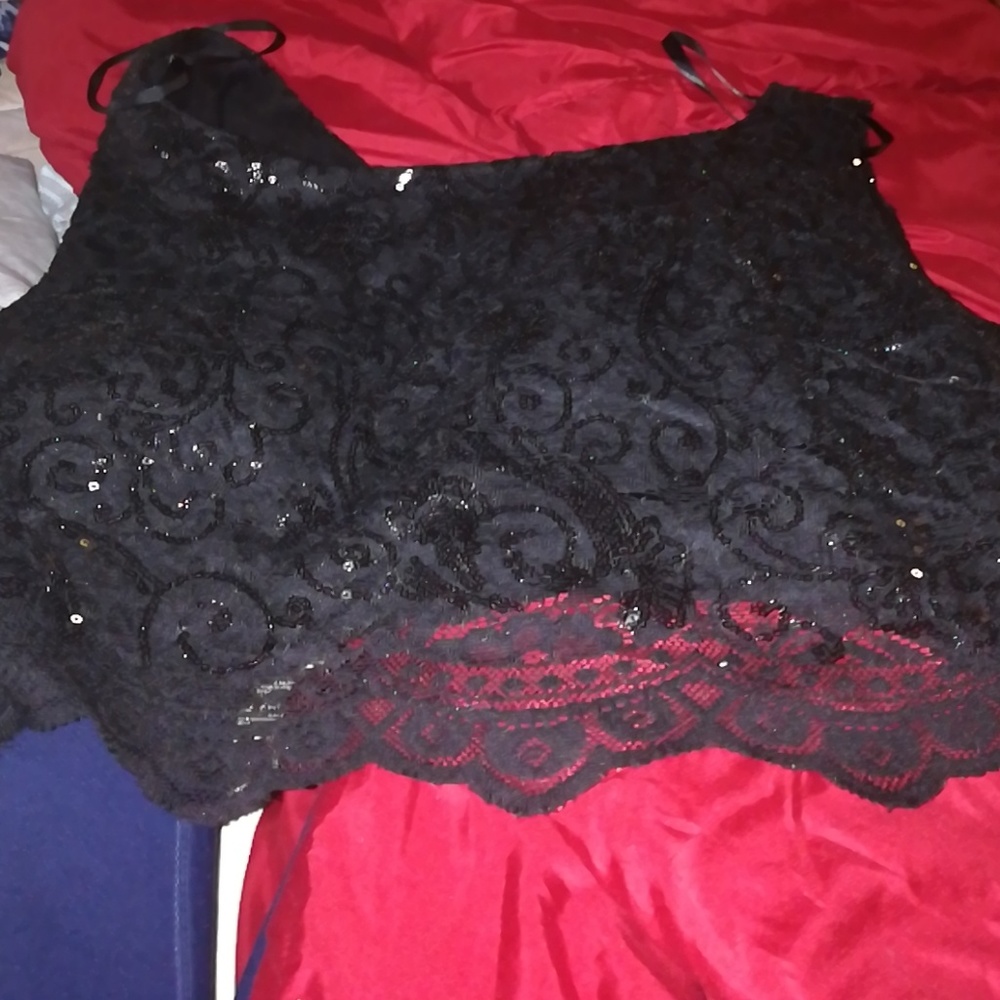 Black sequined crop top